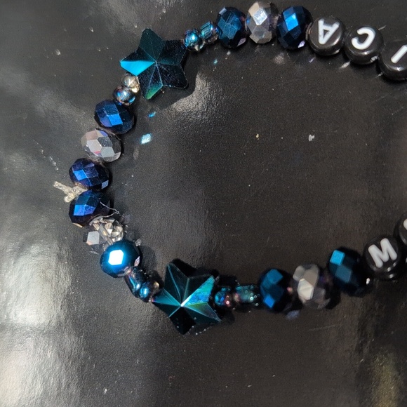 Metallica Beaded Bracelet with Blue Accents - Picture 3 of 3